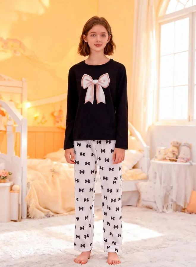Take Two  Girls Bow Print Long Sleeve Top And Pyjama Set for Women | Best Price UAE