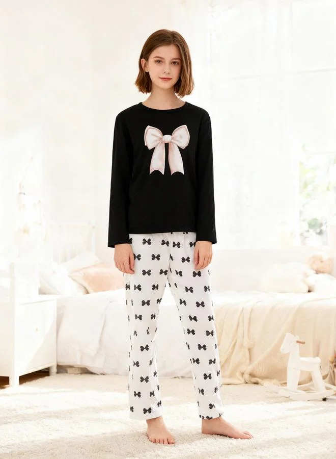 تايك تو مجموعة من بيجاما وبلوزة بأكمام طويلة بطبعة فيونكة