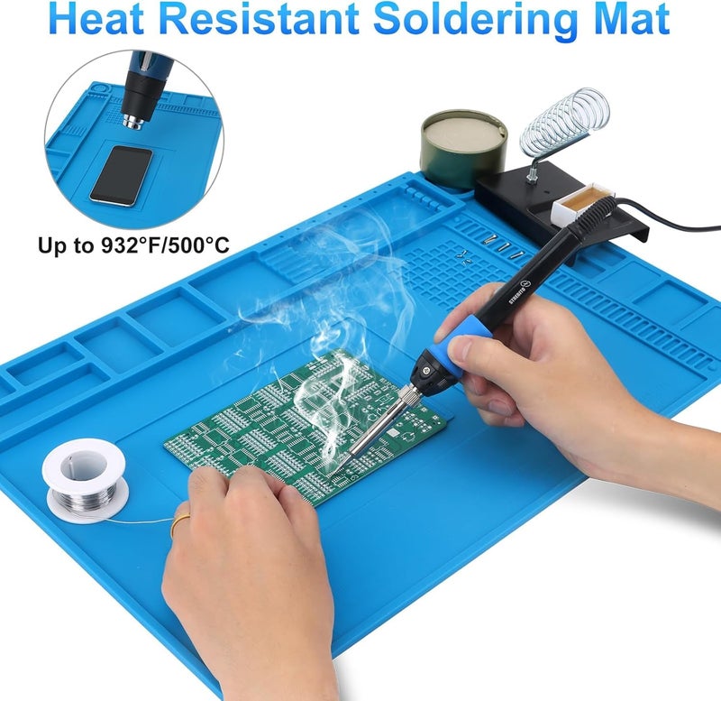 COOLCOLD Silicone Soldering Mat Heat Resistant up to 932°F – Large 17.8 x 11.8 inch Magnetic Work Mat for Electronics Repair, Cell Phone, Laptop, Computer, Soldering Station (Blue) - Image 5