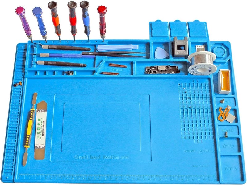 COOLCOLD Silicone Soldering Mat Heat Resistant up to 932°F – Large 17.8 x 11.8 inch Magnetic Work Mat for Electronics Repair, Cell Phone, Laptop, Computer, Soldering Station (Blue) - Image 1