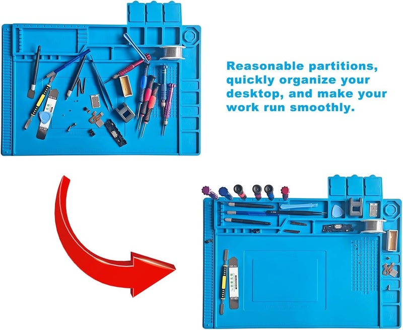 COOLCOLD Silicone Soldering Mat Heat Resistant up to 932°F – Large 17.8 x 11.8 inch Magnetic Work Mat for Electronics Repair, Cell Phone, Laptop, Computer, Soldering Station (Blue) - Image 4