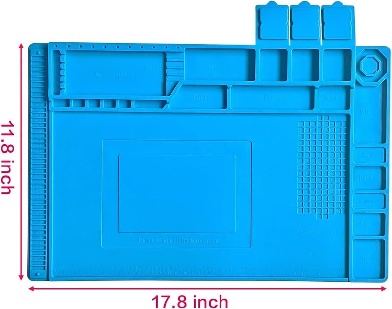 COOLCOLD Silicone Soldering Mat Heat Resistant up to 932°F – Large 17.8 x 11.8 inch Magnetic Work Mat for Electronics Repair, Cell Phone, Laptop, Computer, Soldering Station (Blue) - Image 2