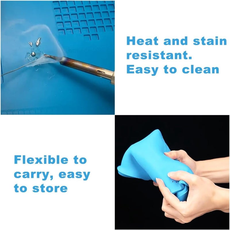 COOLCOLD Silicone Soldering Mat Heat Resistant up to 932°F – Large 17.8 x 11.8 inch Magnetic Work Mat for Electronics Repair, Cell Phone, Laptop, Computer, Soldering Station (Blue) - Image 3