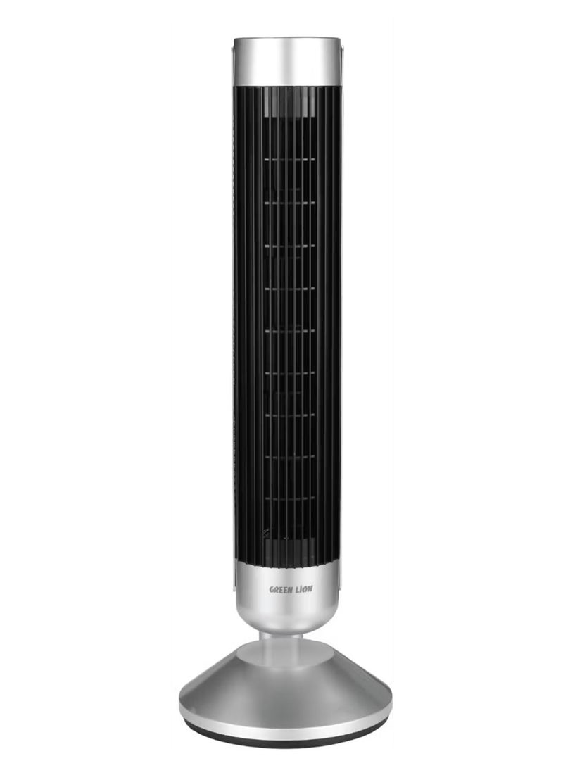 Green Lion Breeze Tower Fan with 6 Speed Fan, 5 Mode Light, 50W Power, 9 Hour Timer, Adjustable Height, Remote Control, Turbine Air Duct & Bladeless Motor, Noise Reduction, Power Cable - Silver - Image 3