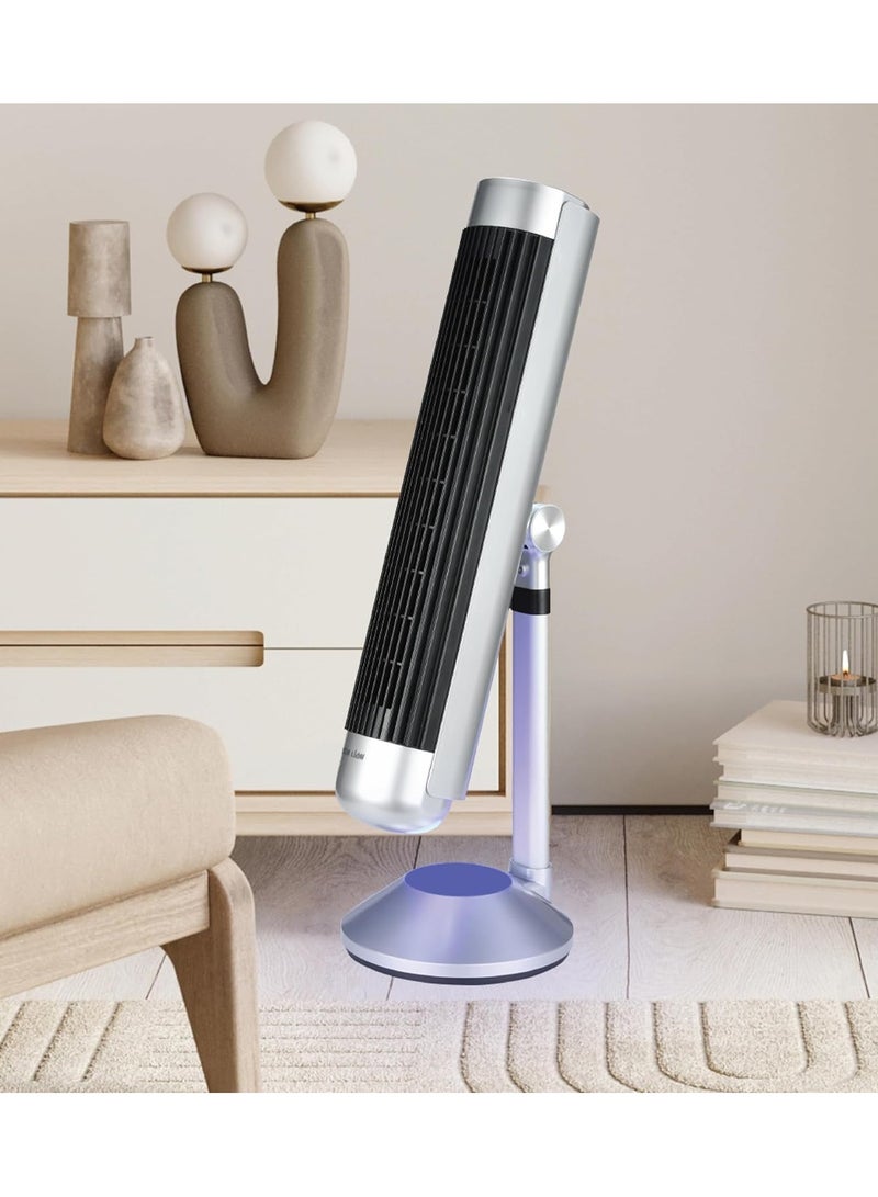 Green Lion Breeze Tower Fan with 6 Speed Fan, 5 Mode Light, 50W Power, 9 Hour Timer, Adjustable Height, Remote Control, Turbine Air Duct & Bladeless Motor, Noise Reduction, Power Cable - Silver - Image 4