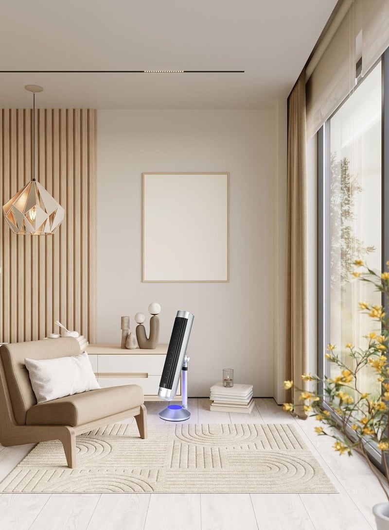 Green Lion Breeze Tower Fan with 6 Speed Fan, 5 Mode Light, 50W Power, 9 Hour Timer, Adjustable Height, Remote Control, Turbine Air Duct & Bladeless Motor, Noise Reduction, Power Cable - Silver - Image 5