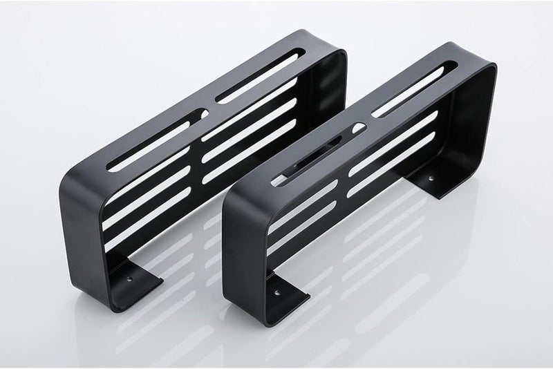 RECLUSE Pack of 2 Rectangle Alluminum Bathroom Shelf with Hooks Wall Mounting No Drilling Self Adhesive Shower Shelf Alloy Bathroom Shower Caddy for Shampoo Kitchen Bottles Storage Organizer (Black) - Image 4