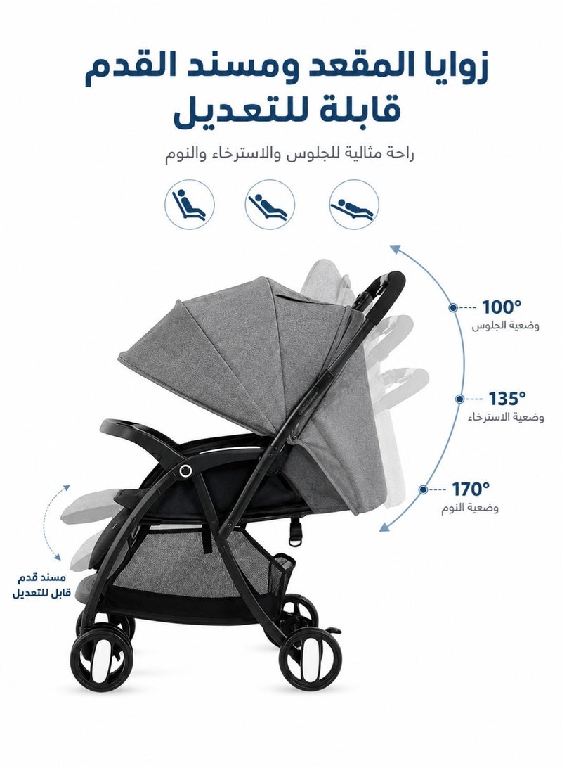 hibobi Stroller for Travel,Parent-Facing & Forward-Facing,Adjustable Backrest & Reclining Seat,One-Hand Fold Design,Removable & Washable Seat Cushion,5-Point Safety Harness,Lightweight & Compact for Easy Travel - Image 5