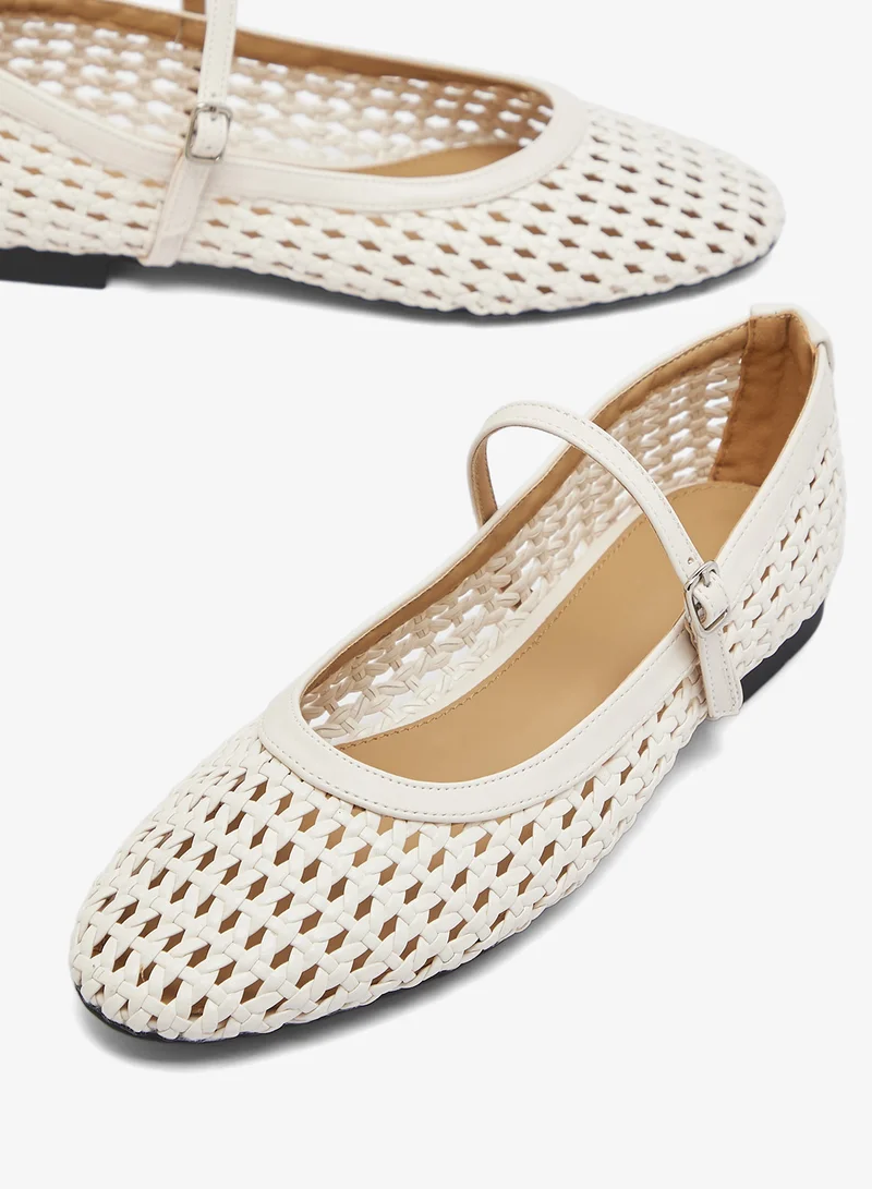 Ginger White Crochet Detail Mary Janes for Women | Best Price UAE