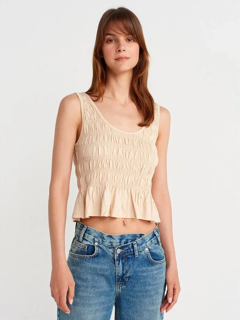 ديلفين DILVIN Textured Cotton-modal Crop Cami Blouse