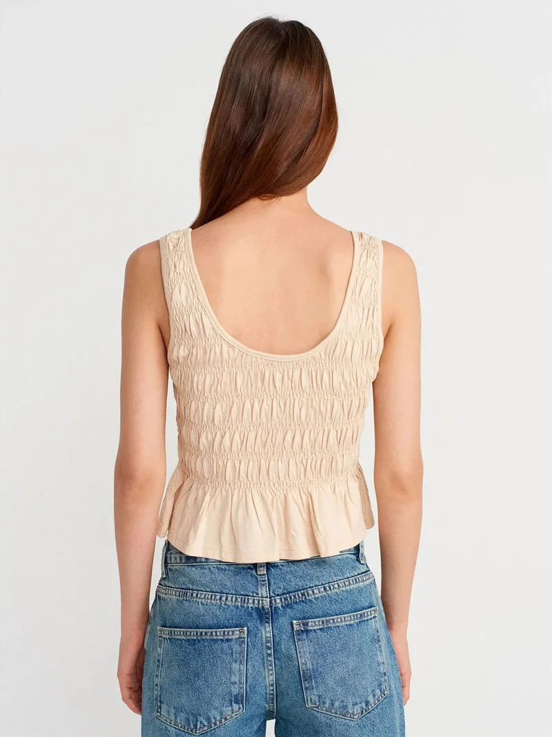 ديلفين DILVIN Textured Cotton-modal Crop Cami Blouse