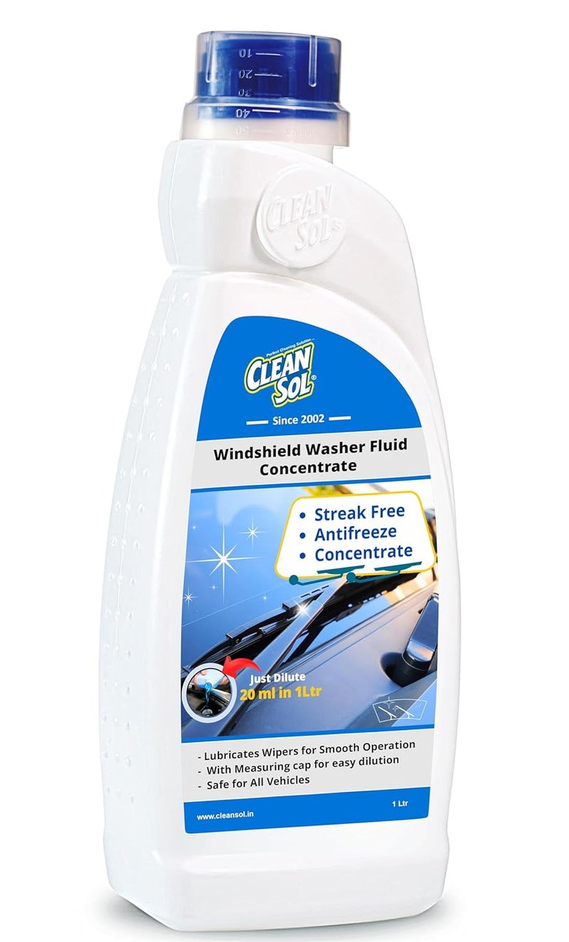Cleansol سائل تنظيف زجاج السيارة من كلينسول - 1 لتر | سائل تنظيف زجاج السيارة - 20 مل يصنع 1 لتر | تركيبة مضادة للتجمد | لمعان خالي من الخطوط | يشمل غطاء قياس - Image 2
