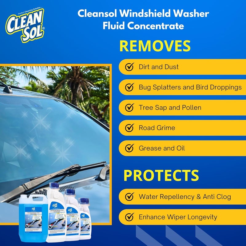 Cleansol سائل تنظيف زجاج السيارة من كلينسول - 1 لتر | سائل تنظيف زجاج السيارة - 20 مل يصنع 1 لتر | تركيبة مضادة للتجمد | لمعان خالي من الخطوط | يشمل غطاء قياس - Image 4