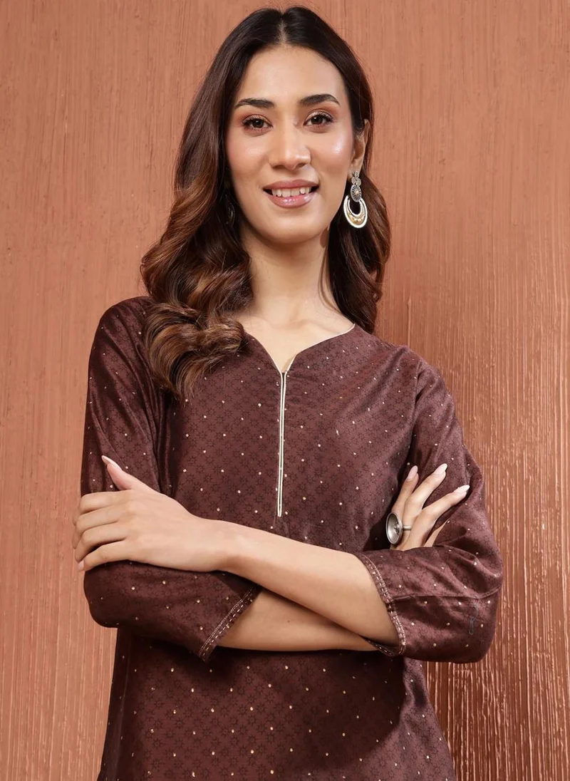 Fabindia Brown Cotton Silk Hand Block Printed Short Kurta