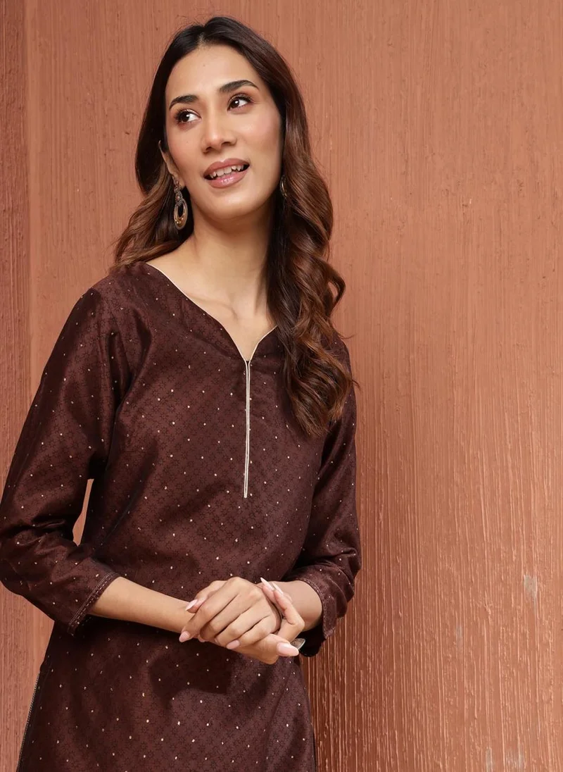 Fabindia Brown Cotton Silk Hand Block Printed Short Kurta