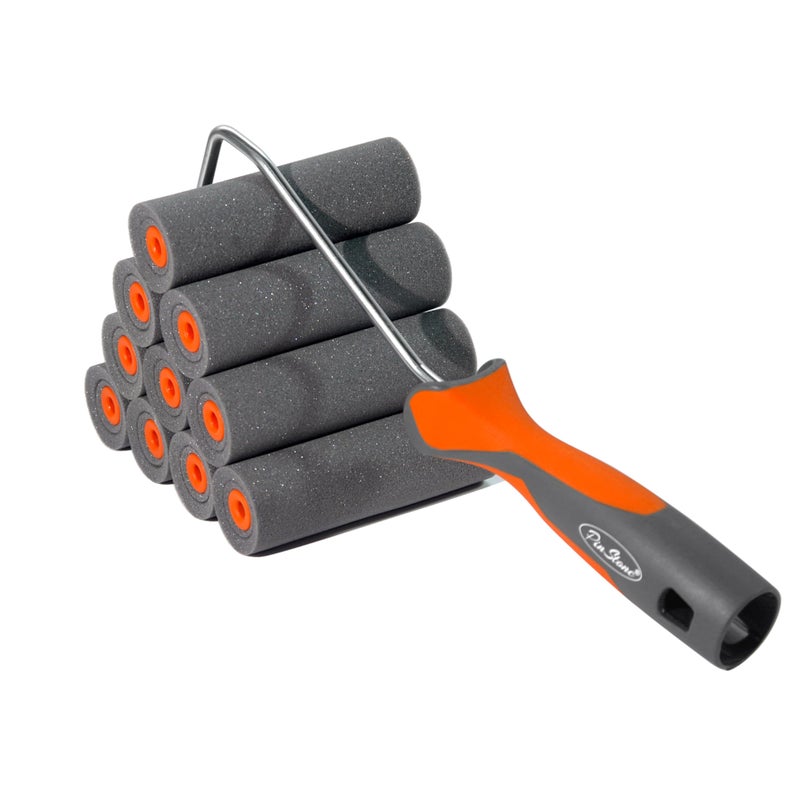PinStone 11 Pack 4" High Density Foam Paint Roller Kit, Special Caved-in Foam Roller for Smooth & Precision Finish, Small Black Foam Mini Rollers for Painting Walls, Cabinets, Doors, Furniture, Trim - Image 1