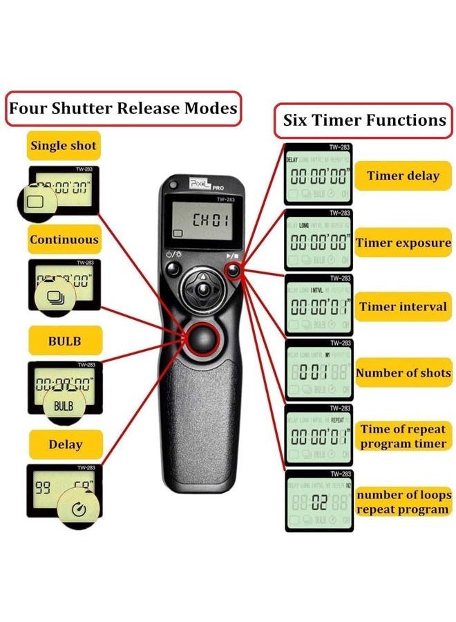 Pixel مؤقت كاميرا بيكسل TW-283 S2 للتحكم عن بُعد بإصدار مصراع لاسلكي متوافق مع سوني a1 و a9 و a7 و a7R و a7S و a6600 و a6500 و a6400 و a6300 و a6000 و a5100 و a5000 و HX400 و HX90 و RX10 و RX100 و a68 و a58 - Image 3