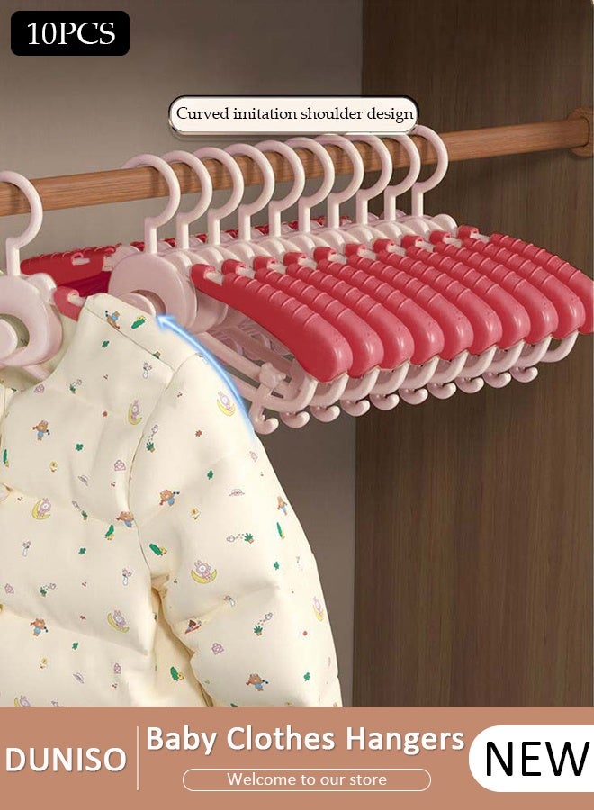 DUNISO 10 Pcs Baby Hangers, Extendable Baby Closet Hanger with Removable Clip for Newborn to Teenagers, Non-Slip Plastic Infant Hangers, Stackable Clothes Hangers for Baby Closet Organizer - Image 1