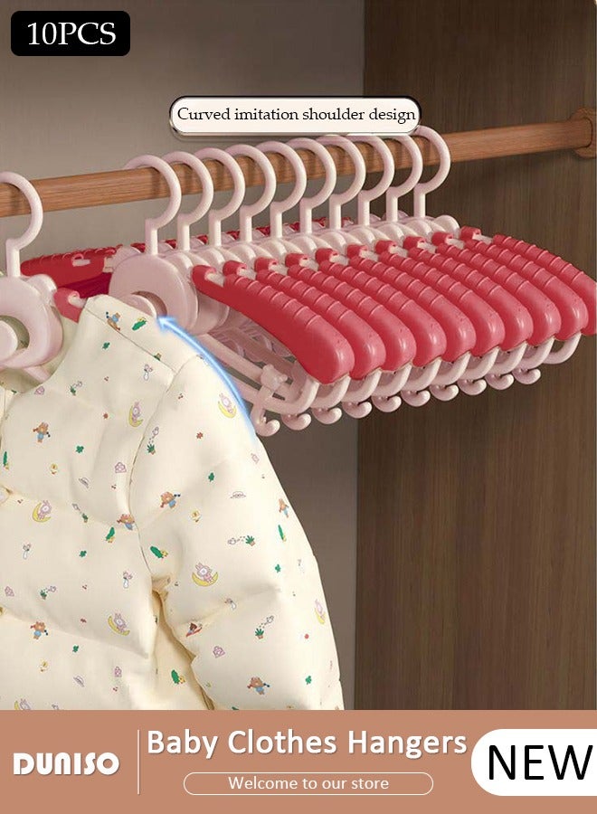 DUNISO 10 Pcs Baby Hangers, Extendable Baby Closet Hanger with Removable Clip for Newborn to Teenagers, Non-Slip Plastic Infant Hangers, Stackable Clothes Hangers for Baby Closet Organizer  - Image 1