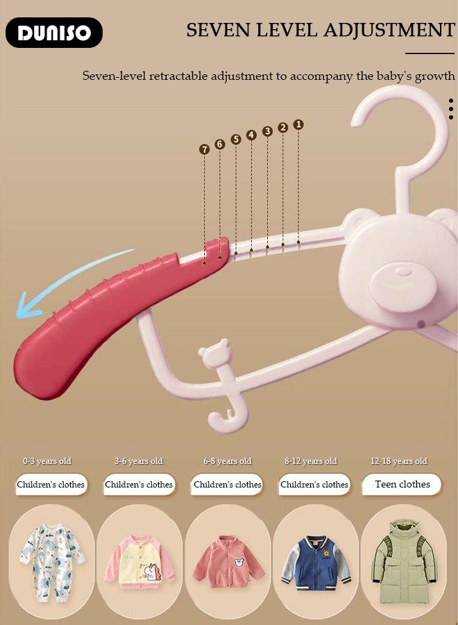 DUNISO 10 Pcs Baby Hangers, Extendable Baby Closet Hanger with Removable Clip for Newborn to Teenagers, Non-Slip Plastic Infant Hangers, Stackable Clothes Hangers for Baby Closet Organizer  - Image 3