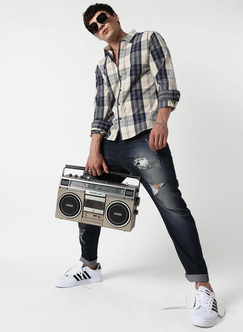 Campus Sutra Men's Multicolour Tartan Plaid Button Up Button Up Regular Fit Shirt For Casual Wear | Cotton Shirt Crafted With Regular Sleeve, Comfort Fit & High-Performance For Everyday Wear