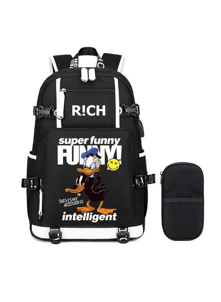 Donald Duck Junior High School Student Backpack Primary School Student Large Capacity School Bag Pencil Case Set 28*14*41cm 