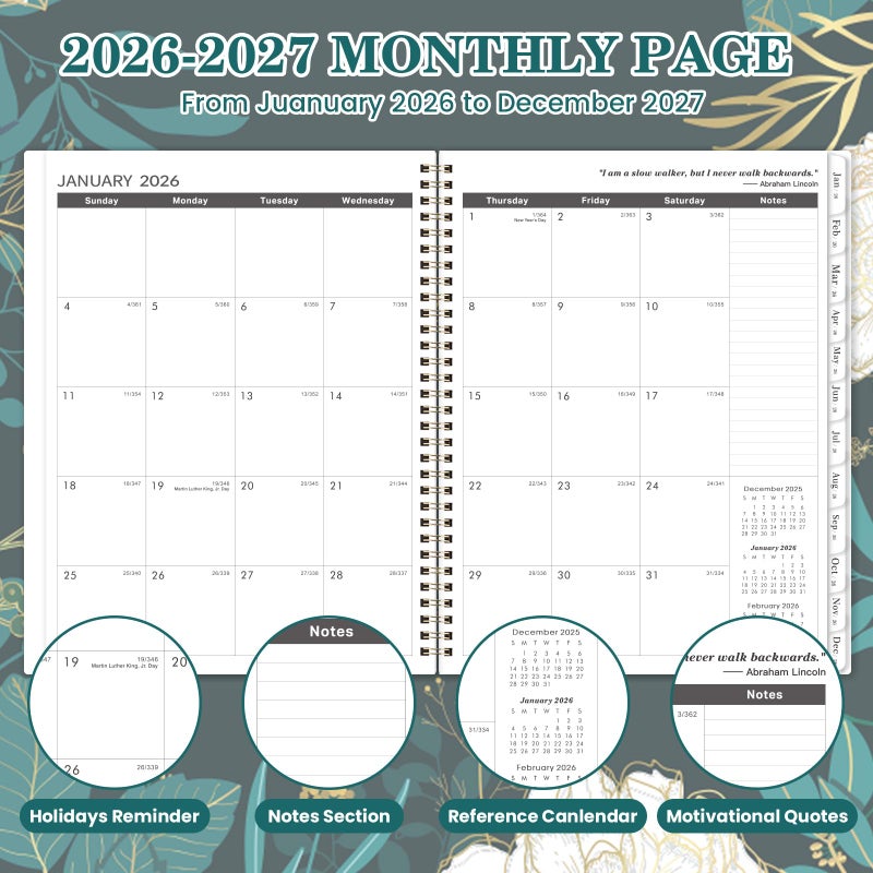 Indeme 2026-2027 Monthly Planner - 2 Year Monthly Planner/Calendar 2026-2027, Jan 2026 - Dec 2027, 11" x 9", 24 Months, Tabs, Back Pocket, Holidays, Twin-Wire Binding, Note Pages - Image 3