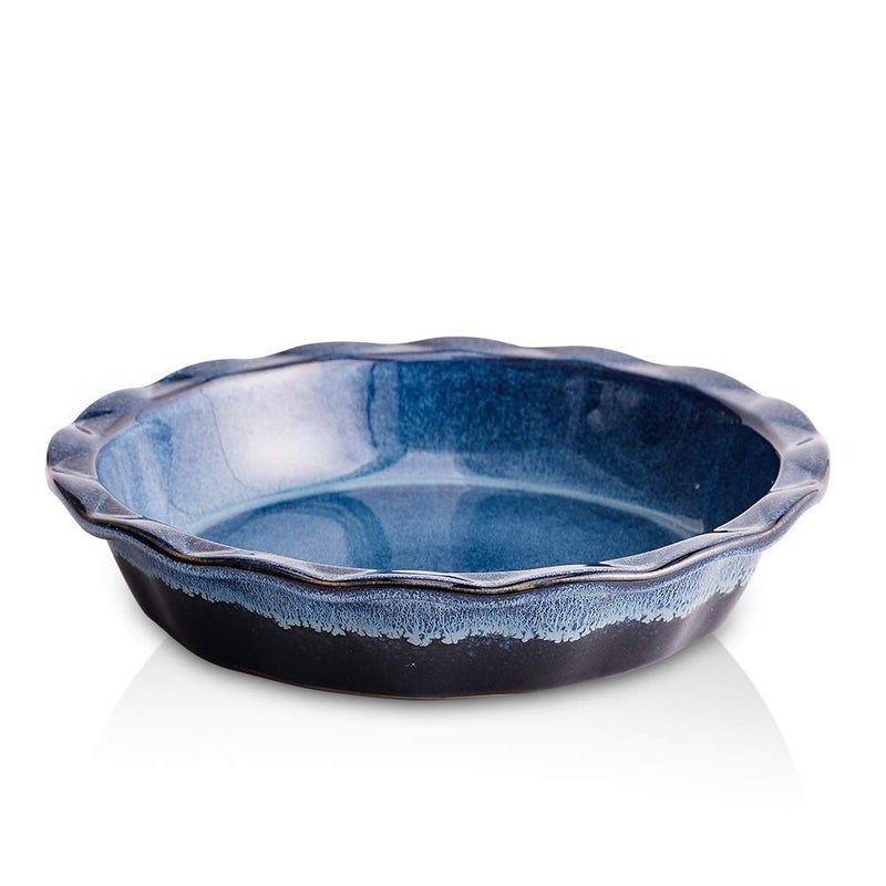 KOOV Ceramic 9 Inches Pie Plate Pie Dish for Dessert Kitchen Round Baking Dish Pan for Dinner Wrapping Upgrade Reactive Glaze Nebula Blue