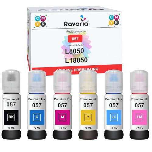 Ravaria 057 Refill Ink for Epson L8050, L18050 Printer - Compatible Ink Bottle for 057 Ink Code for Epson Inktank Printer (057 Ink Full Color Set 6 Color) - Image 1