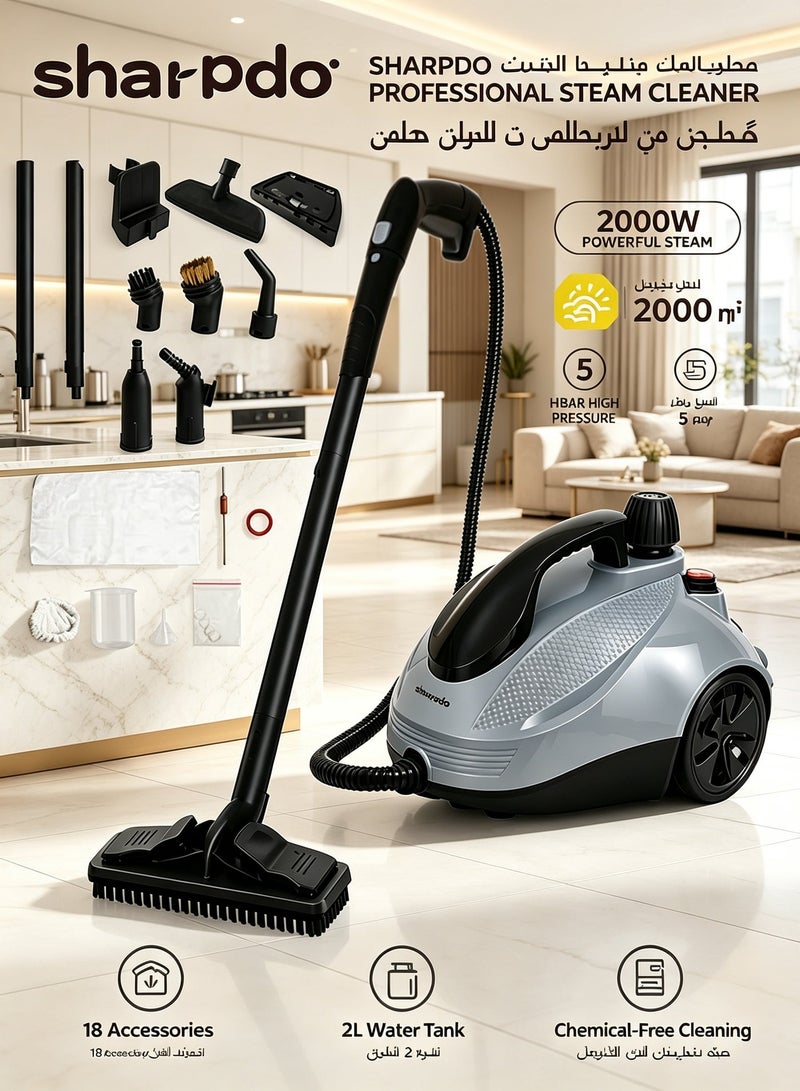 Sharpdo 2000W Handheld Steam Cleaner, Multi-Purpose Mop,5 Bar High Pressure Steam Cleaning Machine, 2L Large Water Tank, Quick Heating Chemical-Free Deep Clean Steam Cleaner with 18 Accessories, Multifunctional for Floor, Kitchen, Bathroom, Furniture, Window, Car Interior Household Cleaning - Image 1