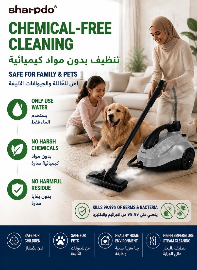 Sharpdo 2000W Handheld Steam Cleaner, Multi-Purpose Mop,5 Bar High Pressure Steam Cleaning Machine, 2L Large Water Tank, Quick Heating Chemical-Free Deep Clean Steam Cleaner with 18 Accessories, Multifunctional for Floor, Kitchen, Bathroom, Furniture, Window, Car Interior Household Cleaning - Image 3