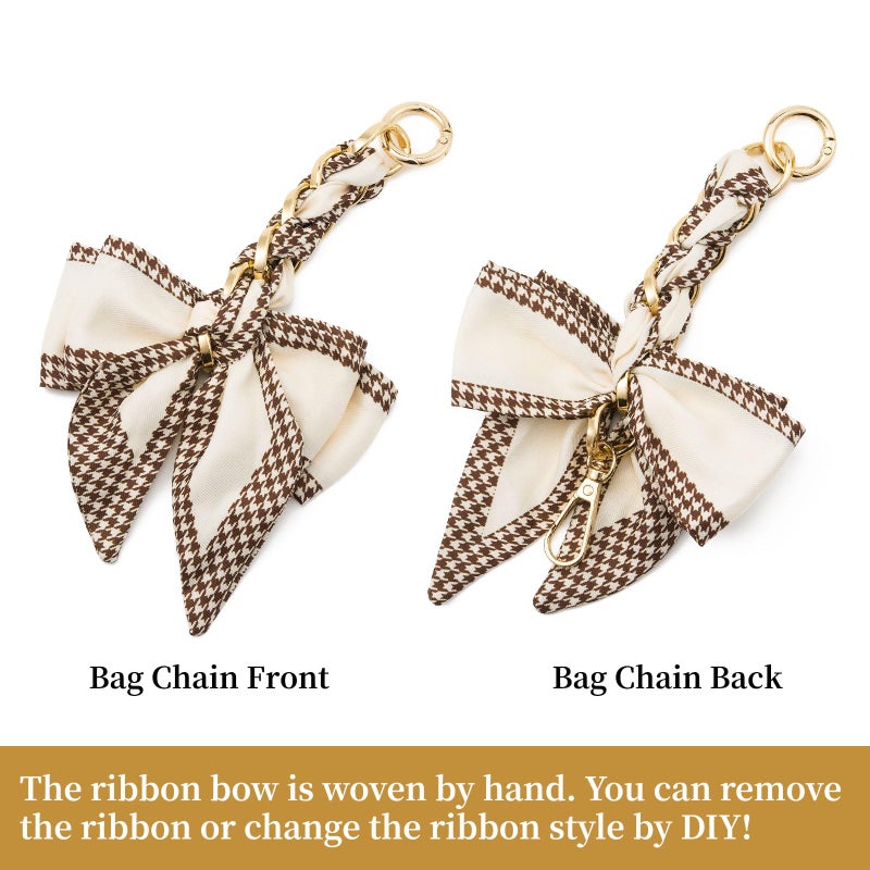 ZOOEASS Bag Extender Chain with Bow Ribbon Purse Chain Extender for Crossbody Bag Charms Women Handbag Decoration Accessories(Beige) - Image 3