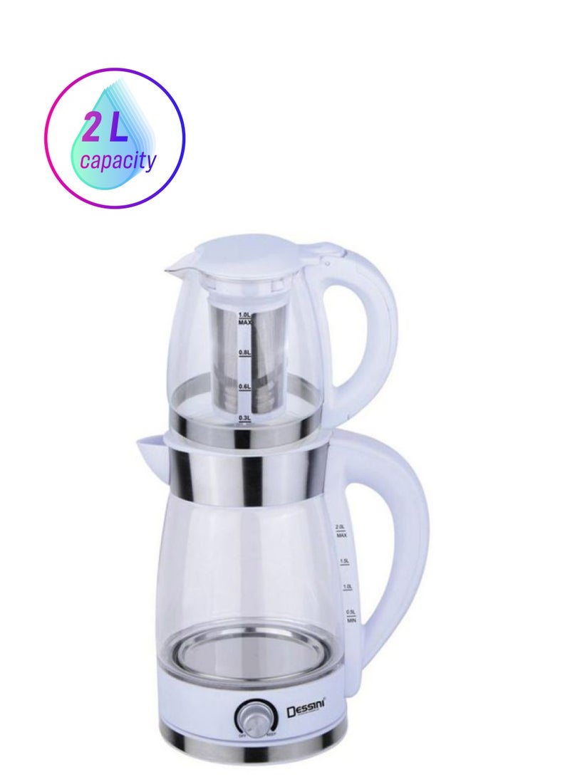 DESSINI Electric Kettle 2L With Tea Pot 2 L DTM7007 White/Silver/Clear - Image 1