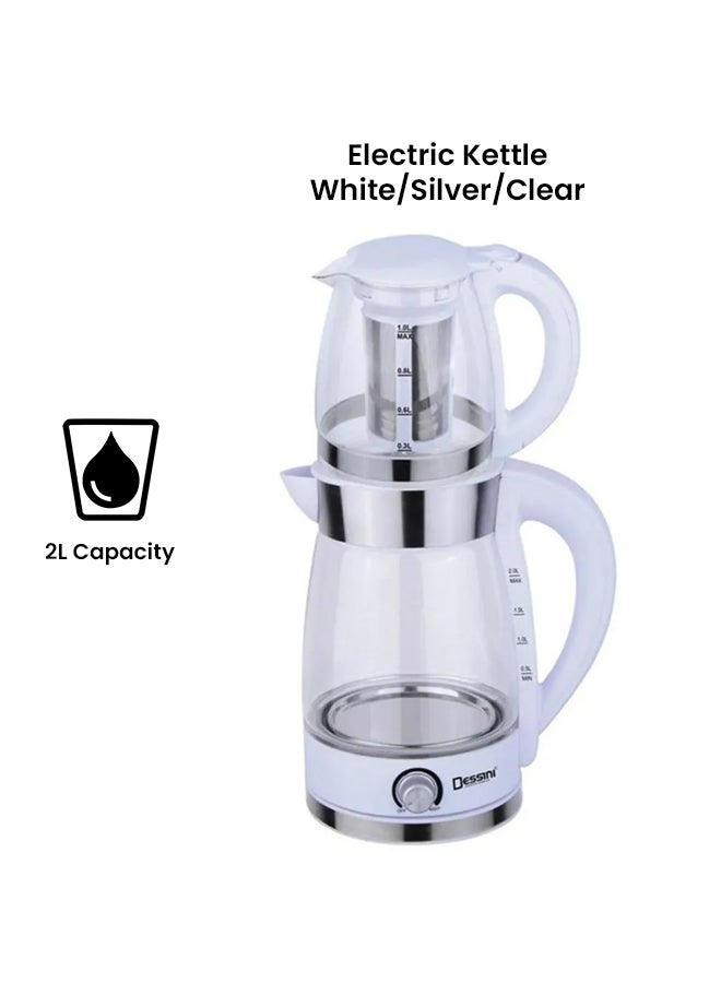 DESSINI Electric Kettle 2L With Tea Pot 2 L DTM7007 White/Silver/Clear - Image 2