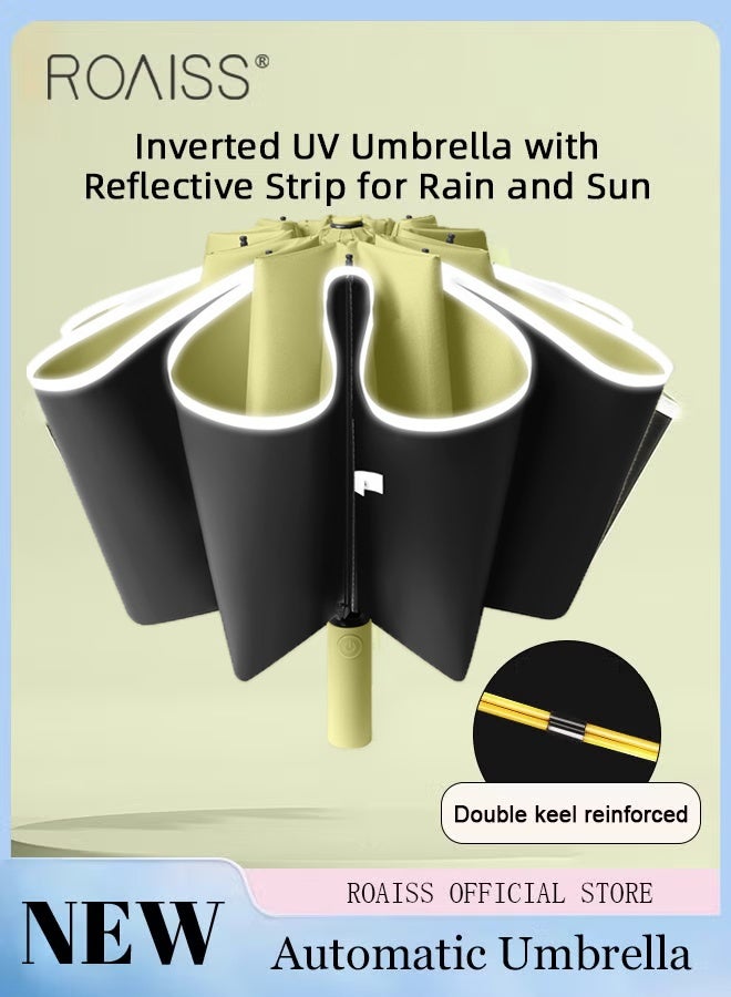 roaiss Unisex 20-Rib Fully Automatic Reverse Umbrella Rain or Shine Multifunctional Umbrella Sun Protection Uv Protection Upf40 Thickened Folding Umbrella Compact Travel Umbrella Portable Sunny Umbrella Green - Image 1
