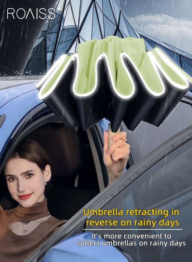 roaiss Unisex 20-Rib Fully Automatic Reverse Umbrella Rain or Shine Multifunctional Umbrella Sun Protection Uv Protection Upf40 Thickened Folding Umbrella Compact Travel Umbrella Portable Sunny Umbrella Green - Image 5