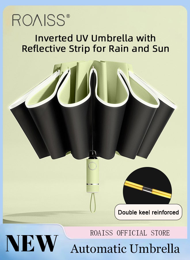 roaiss 20-Rib Fully Automatic Reverse Umbrella Rain or Shine Multifunctional Umbrella Sun Protection Uv Protection Upf40 Thickened Folding Umbrella Compact Travel Umbrella  - Image 1