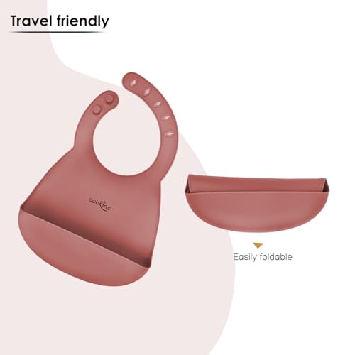 CUBKINS Soft Silicone Baby Bib for Feeding & Weaning Babies, Toddlers | Washable & Reusable, Non-Messy Easy to Clean, No Bad Odour, Adjustable Neck Band with Buttons (Raspberry) - Image 3