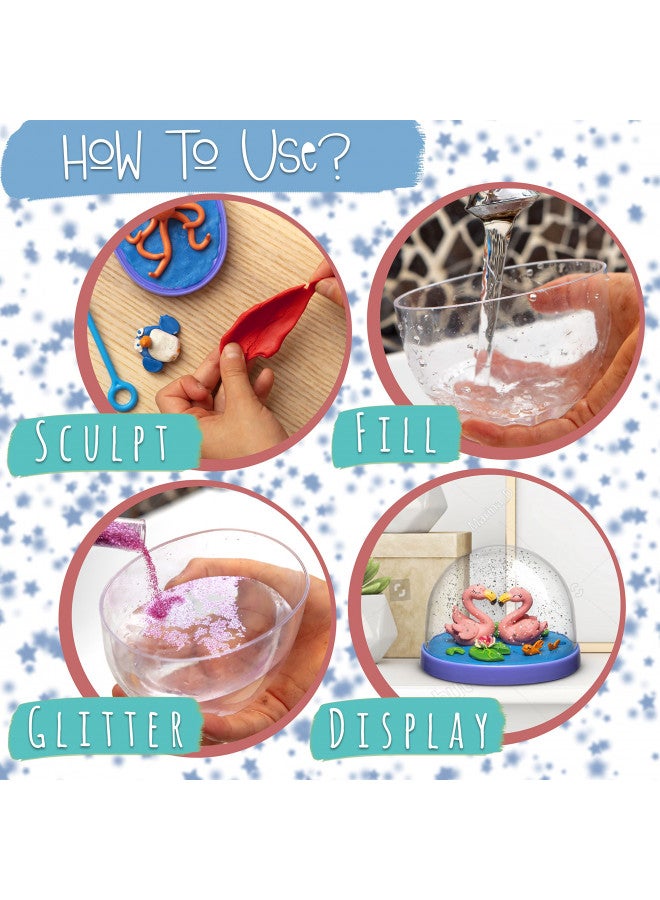 Kipipol Snow Globe Making Kit for Kids - Make Your Own Snow Globes for Girls w/ 4 DIY Snowglobe, 5 Figures, 20 Packs of Modeling Clay for Kids for Sculpting - Arts and Crafts for Girls & Boys 8-12-4-8 - Image 2