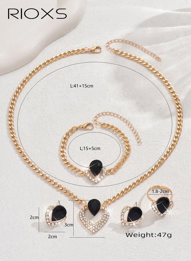 RIOXS 4Pcs Prom Heart Jewelry Set for Women, Cubic Zirconia Heart Pendant Dangle Necklace Ring Bracelet and Earrings, Dainty Jewelry Gift for Party Birthday Valentines Mothers Day - Image 5