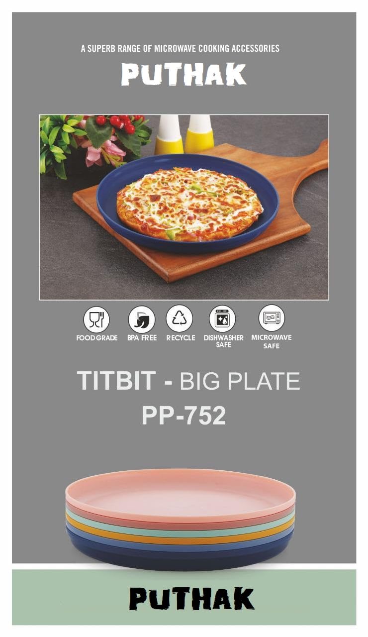 PUTHAK Durable Plastic Dinner Plates, Set of 6, Multicolor, Dishwasher Safe, Microwave Safe, Recycle, BPA Free, Food Grade (Big - 9.5” x 9.5” x 0.6”) - Image 3