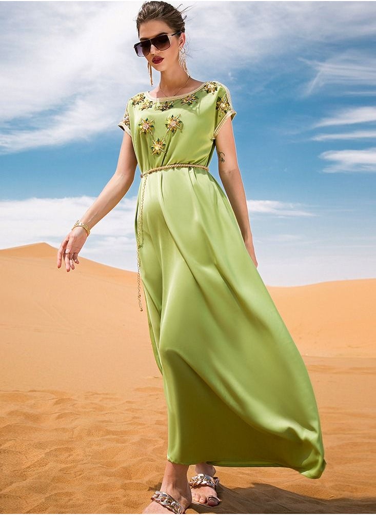 يوني فستان ماسي مخيط يدويا عباية خضراء  - Image 2