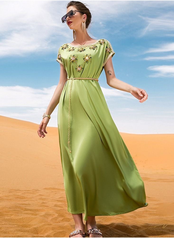 يوني فستان ماسي مخيط يدويا عباية خضراء  - Image 1
