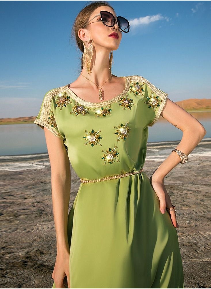 يوني فستان ماسي مخيط يدويا عباية خضراء  - Image 4
