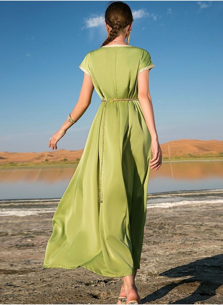 يوني فستان ماسي مخيط يدويا عباية خضراء  - Image 5