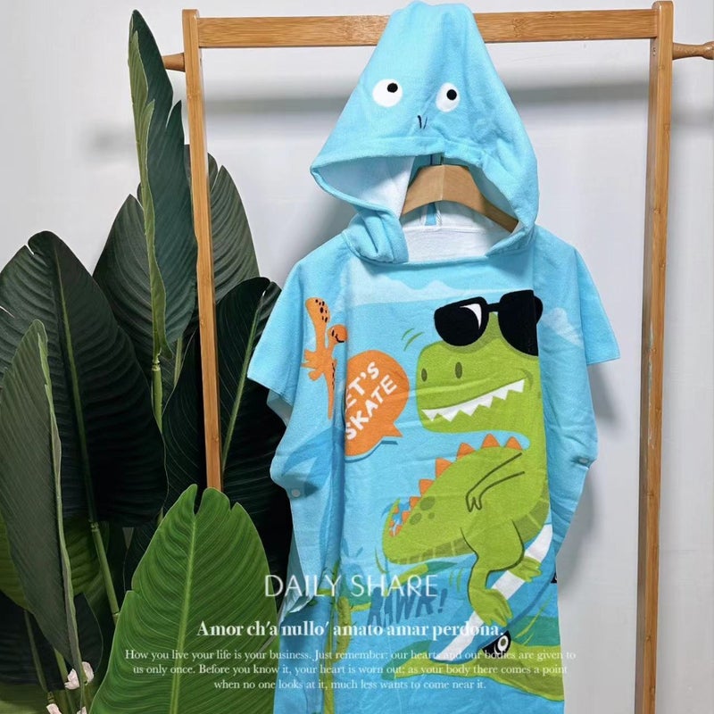 Kids Hooded Poncho Towel Quick-Dry Bathrobe Scooter dinosaur 70*150cm (suitable for 1.0m-1.5m) comes with a backpack 