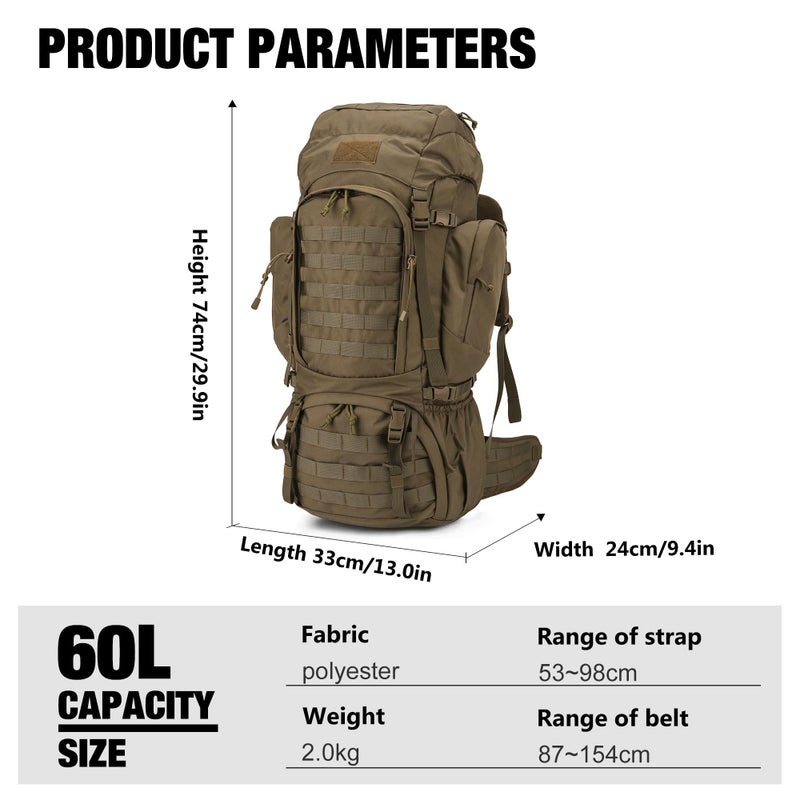 Mardingtop 60L Military Internal Frame Backpack for Hiking,Camping,Hunting,Rucksack Backpack with Rain Cover - Image 2