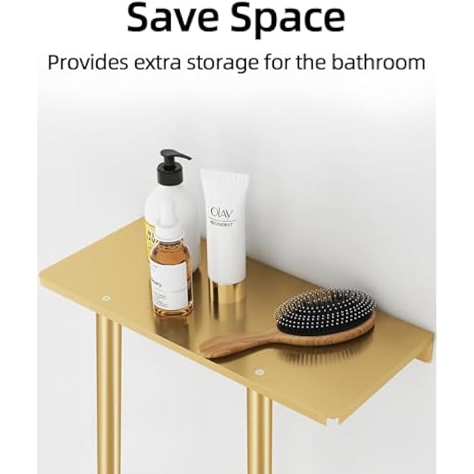 رف تخزين مناشف الحمام، رفوف مناشف مقاس 30 بوصة مثبتة على الحائط مع رف، يمكن أن تستوعب 6 مناشف كبيرة، رف مناشف حائط للمناشف الملفوفة باللون الذهبي - Image 3