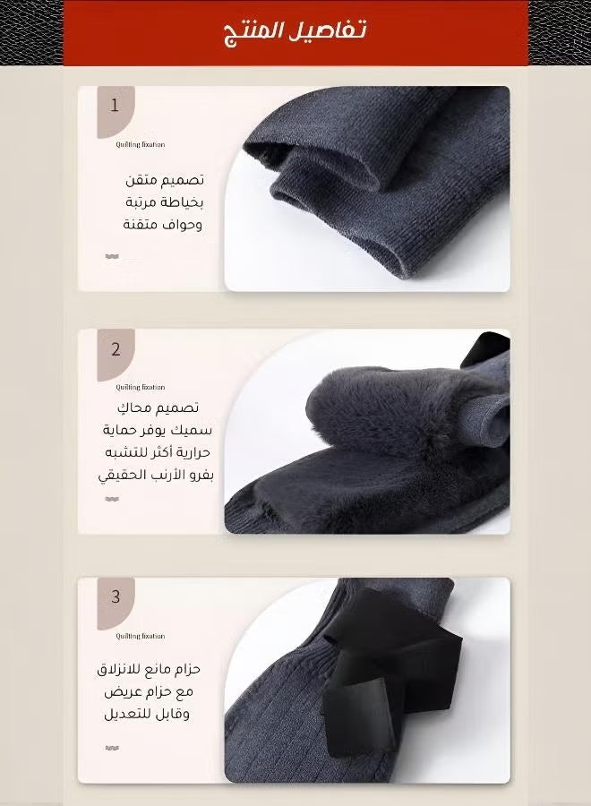 Jourvent Warm unisex winter knee pads, made of thick cashmere and rabbit fur, thin knee pads with non-slip bandages, suitable for men and women for sports and everyday wear (dark gray). - Image 3