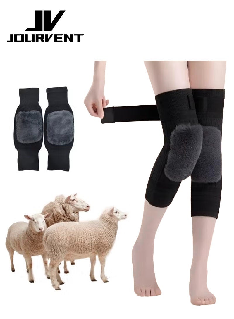 Jourvent Warm unisex winter knee pads, made of thick cashmere and rabbit fur, thin knee pads with non-slip bandages, suitable for men and women for sports and everyday wear (dark gray). - Image 1